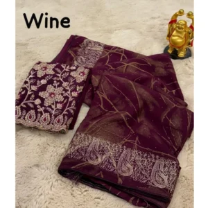 Georgette Printed Saree With Unstitched Blouse (Magenta, 5-5 Mtrs)