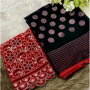 Georgette Printed Saree With Unstitched Blouse (Black, 5-5 Mtrs)