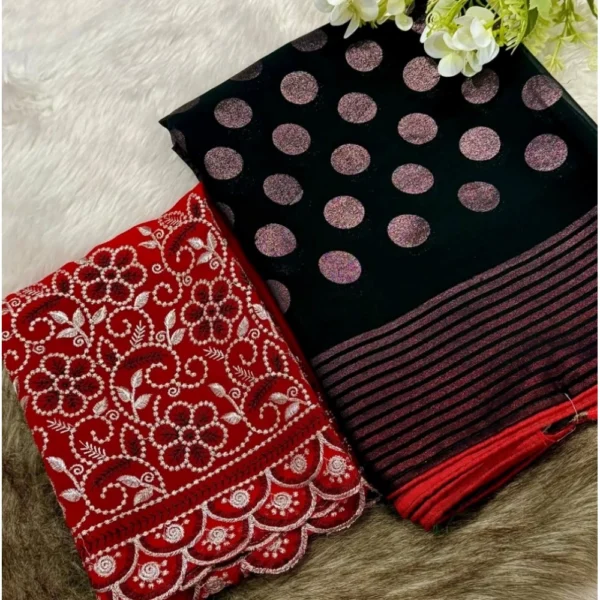 Georgette Printed Saree With Unstitched Blouse (Black, 5-5 Mtrs)