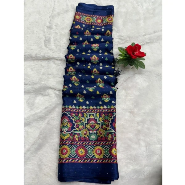 Chiffon Printed Saree With Unstitched Blouse (Navy, 5-5 Mtrs)