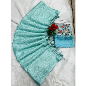 Georgette Embellished Saree With Unstitched Blouse (Skyblue, 5-5 Mtrs)