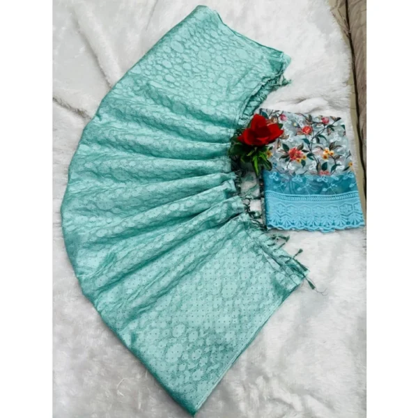 Georgette Embellished Saree With Unstitched Blouse (Skyblue, 5-5 Mtrs)