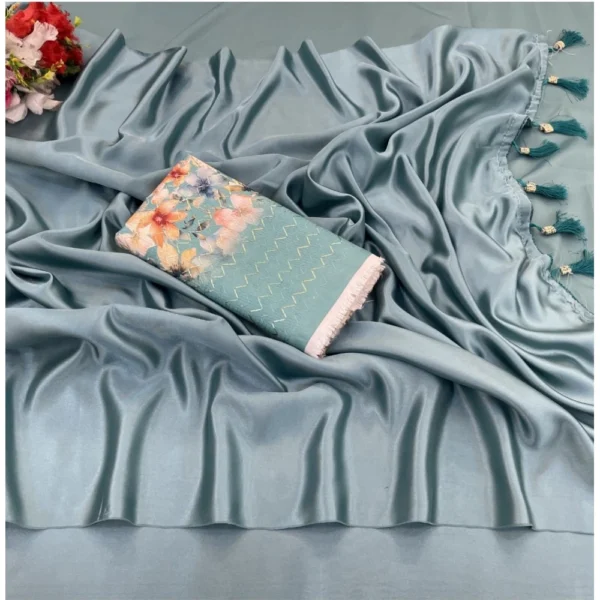 Satin Solid Saree With Unstitched Blouse (Grey, 5-5 Mtrs)