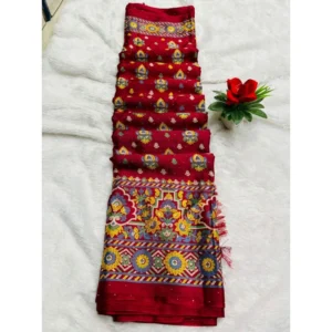 Chiffon Printed Saree With Unstitched Blouse (Red, 5-5 Mtrs)