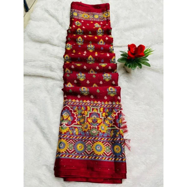 Chiffon Printed Saree With Unstitched Blouse (Red, 5-5 Mtrs)