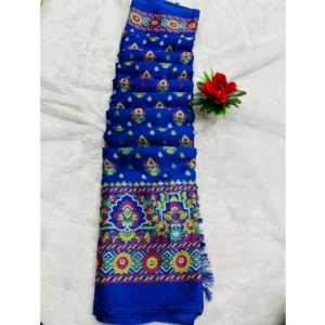 Chiffon Printed Saree With Unstitched Blouse (Blue, 5-5 Mtrs)