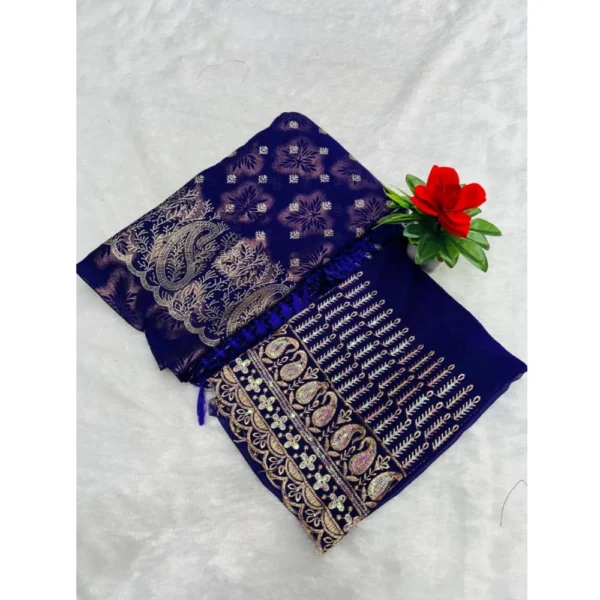 Georgette Printed Saree With Unstitched Blouse (Purple, 5-5 Mtrs)