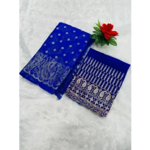 Georgette Printed Saree With Unstitched Blouse (Blue, 5-5 Mtrs)