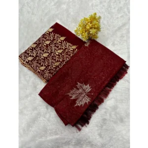 Georgette Printed Saree With Unstitched Blouse (Maroon, 5-5 Mtrs)