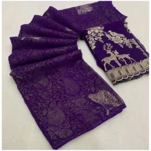 Georgette Printed Saree With Unstitched Blouse (Purple, 5-5 Mtrs)