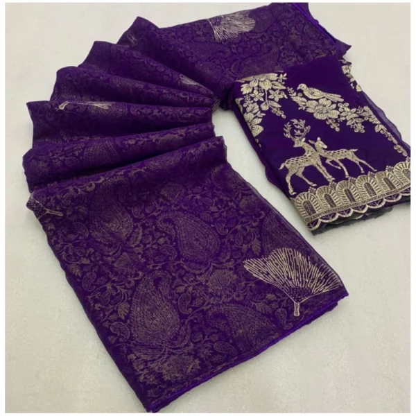 Georgette Printed Saree With Unstitched Blouse (Purple, 5-5 Mtrs)