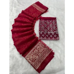 Georgette Printed Saree With Unstitched Blouse (Pink, 5-5 Mtrs)