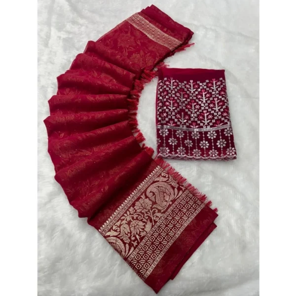 Georgette Printed Saree With Unstitched Blouse (Pink, 5-5 Mtrs)