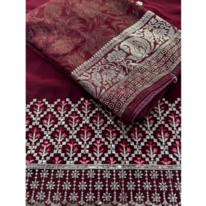 Georgette Printed Saree With Unstitched Blouse (Pink, 5-5 Mtrs)