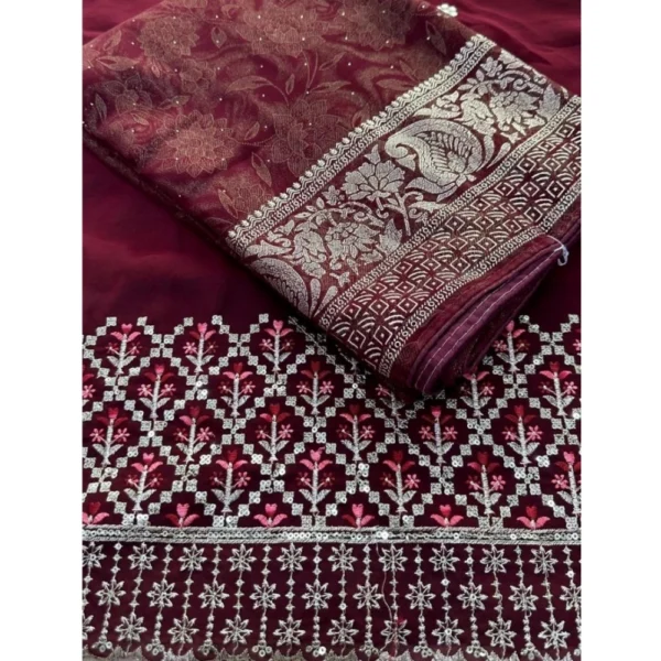 Georgette Printed Saree With Unstitched Blouse (Pink, 5-5 Mtrs)