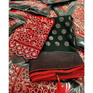 Georgette Printed Saree With Unstitched Blouse (Green, 5-5 Mtrs)