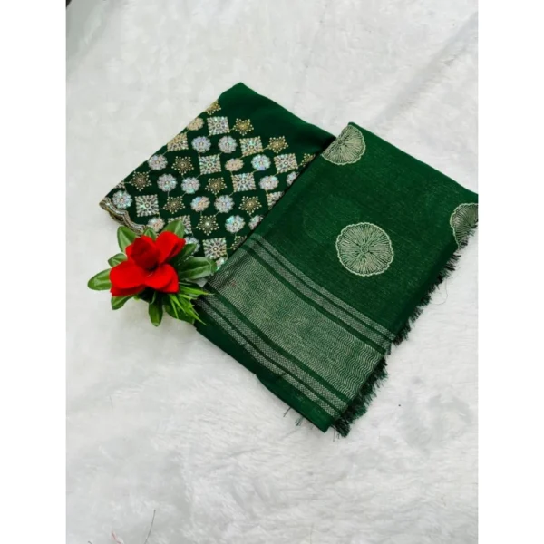 Georgette Printed Saree With Unstitched Blouse (Green, 5-5 Mtrs)