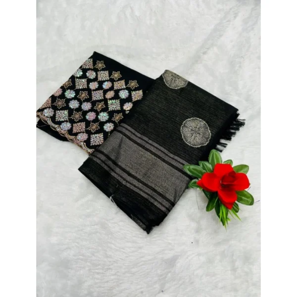 Georgette Printed Saree With Unstitched Blouse (Black, 5-5 Mtrs)