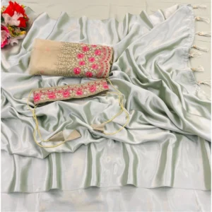 Satin Solid Saree With Unstitched Blouse (Offwhite, 5-5 Mtrs)