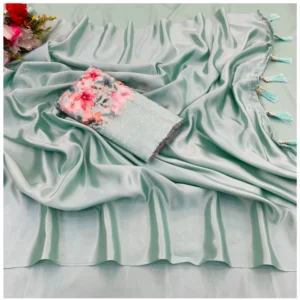 Satin Solid Saree With Unstitched Blouse (Lightgreen, 5-5 Mtrs)