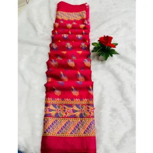 Silk Blend Printed Saree With Unstitched Blouse (Pink, 5-5 Mtrs)