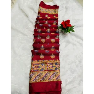 Silk Blend Printed Saree With Unstitched Blouse (Red, 5-5 Mtrs)