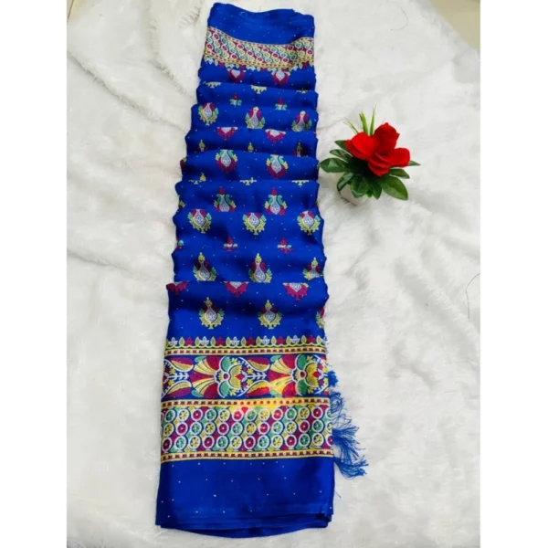 Silk Blend Printed Saree With Unstitched Blouse (Blue, 5-5 Mtrs)