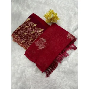 Georgette Printed Saree With Unstitched Blouse (Red, 5-5 Mtrs)