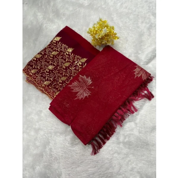 Georgette Printed Saree With Unstitched Blouse (Red, 5-5 Mtrs)