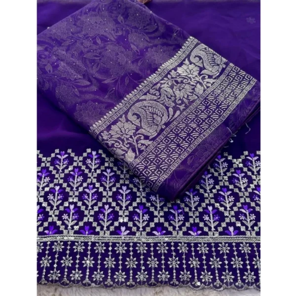 Georgette Printed Saree With Unstitched Blouse (Purple, 5-5 Mtrs)