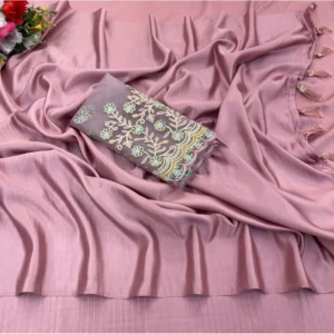 Satin Solid Saree With Unstitched Blouse (Maroon, 5-5 Mtrs)