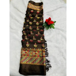 Silk Blend Printed Saree With Unstitched Blouse (Mehendi, 5-5 Mtrs)