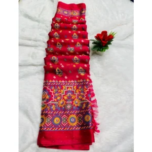 Chiffon Printed Saree With Unstitched Blouse (Pink, 5-5 Mtrs)