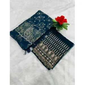 Georgette Printed Saree With Unstitched Blouse (Dark Blue, 5-5 Mtrs)