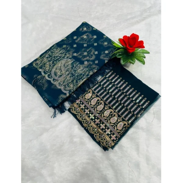 Georgette Printed Saree With Unstitched Blouse (Dark Blue, 5-5 Mtrs)