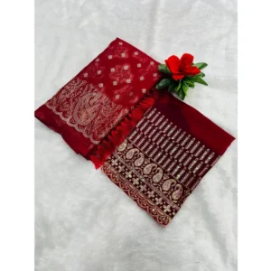 Georgette Printed Saree With Unstitched Blouse (Red, 5-5 Mtrs)