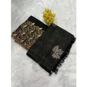 Georgette Printed Saree With Unstitched Blouse (Black, 5-5 Mtrs)