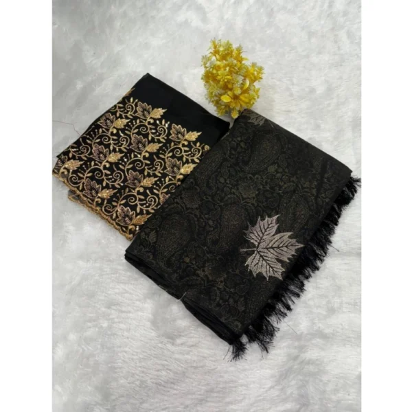 Georgette Printed Saree With Unstitched Blouse (Black, 5-5 Mtrs)
