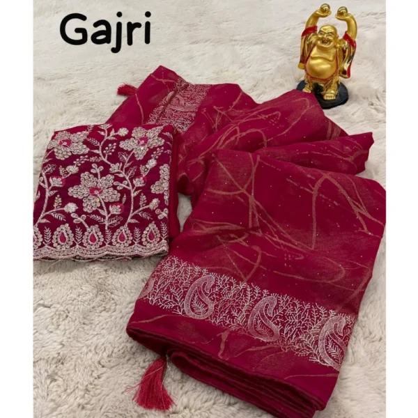 Georgette Printed Saree With Unstitched Blouse (Pink, 5-5 Mtrs)