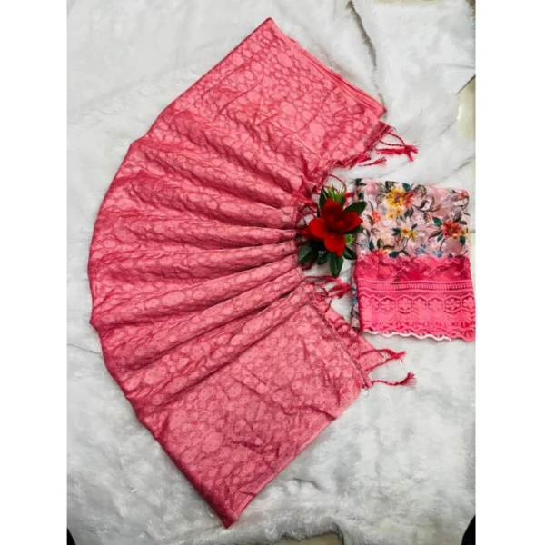 Georgette Embellished Saree With Unstitched Blouse (Pink, 5-5 Mtrs)