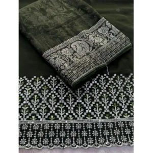 Georgette Printed Saree With Unstitched Blouse (Green, 5-5 Mtrs)