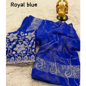 Georgette Printed Saree With Unstitched Blouse (Blue, 5-5 Mtrs)