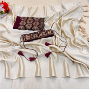Satin Solid Saree With Unstitched Blouse (Begie, 5-5 Mtrs)