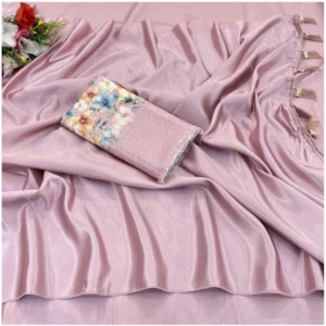 Satin Solid Saree With Unstitched Blouse (Lightpink, 5-5 Mtrs)