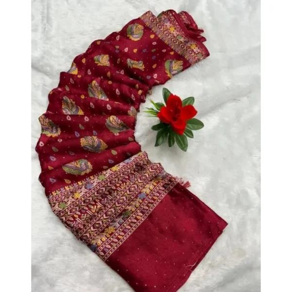 Chiffon Printed Saree With Unstitched Blouse (Red, 5-5 Mtrs)