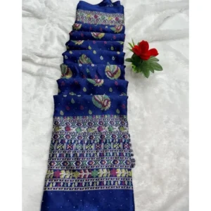 Chiffon Printed Saree With Unstitched Blouse (Navy, 5-5 Mtrs)