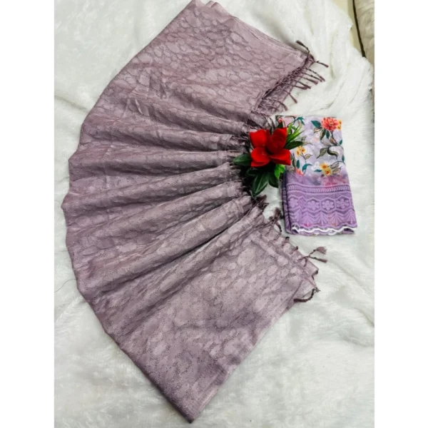 Georgette Embellished Saree With Unstitched Blouse (Purple, 5-5 Mtrs)