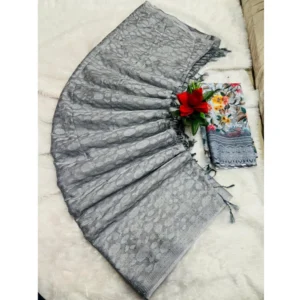 Georgette Embellished Saree With Unstitched Blouse (Grey, 5-5 Mtrs)