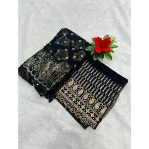 Georgette Printed Saree With Unstitched Blouse (Black, 5-5 Mtrs)