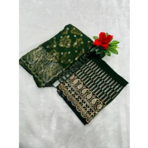 Georgette Printed Saree With Unstitched Blouse (Dark Green, 5-5 Mtrs)